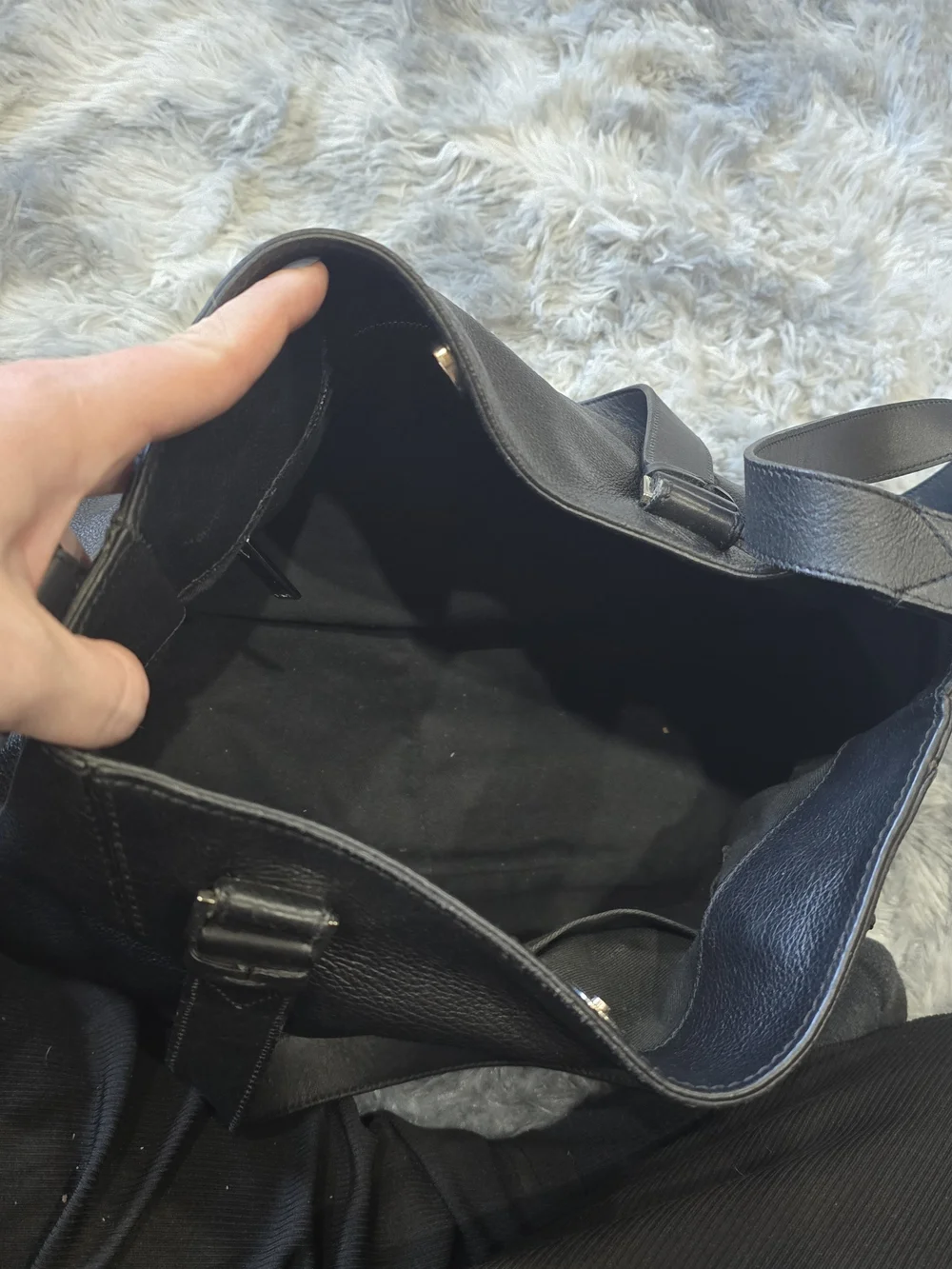 Vince Black Leather Shoulder Tote with Adjustable Strap
